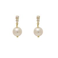 Cubic Zircon Brass Earring, with Cubic Zirconia & Plastic Pearl, Round, gold color plated, fashion jewelry & for woman, white 