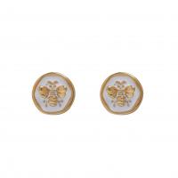 Brass Stud Earring, Bee, gold color plated, fashion jewelry & for woman & enamel, white 