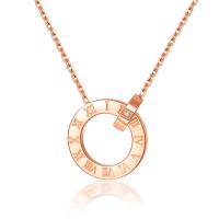 Titanium Steel Jewelry Necklace, Donut, real rose gold plated, with roman number & oval chain & for woman & with rhinestone Approx 18 Inch 