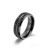 Anillo de dedo de acero Titanium de, Partículas de acero, Recubrimiento iónico al vacío, unisexo & diverso tamaño para la opción & con diamantes de imitación, Negro, tamaño:6-13, Vendido por UD