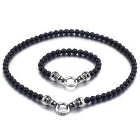 Collier de bijoux de titane, Acier titane, avec Des billes de verre, styles différents pour le choix & pour homme, noire, Vendu par PC