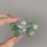 El esmalte Broche, metal, con Perlas plásticas, Mariposa, chapado en color dorado, micro arcilla de zirconia cúbica & para mujer, verde, 55x35mm, Vendido por UD