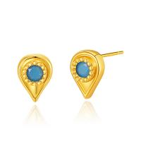 Brass Stud Earring, with turquoise, 18K gold plated, fashion jewelry & for woman, golden 