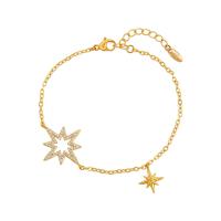 Moda pulseras de la aleación de Zinc, con 3.5cm extender cadena, Ocho Punto Estrella, chapado en color dorado, Joyería & ajustable & para mujer & con diamantes de imitación, dorado, 10mm, longitud:aproximado 17 cm, Vendido por UD