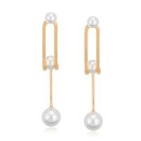 Boucle d'oreille en alliage de zinc en plastique perle, avec perle de plastique, Rond, Placage de couleur d'or, bijoux de mode & pour femme Vendu par paire