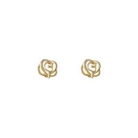 verre boucle d'oreille, alliage de zinc, Rose, Placage de couleur d'or, creux, 5mm, Vendu par paire