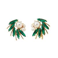 Zinc Alloy Rhinestone Stud Earring, with Plastic Pearl, gold color plated, fashion jewelry & for woman & with rhinestone 