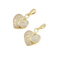 Colgante de Micro Pavé de Zirconía Cúbica, metal, con cúbica circonia, Corazón, chapado en color dorado, para mujer, 16x26mm, 5PCs/Bolsa, Vendido por Bolsa