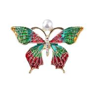 El esmalte Broche, aleación de zinc, con Perlas plásticas, Mariposa, para mujer & con diamantes de imitación, 48x35mm, Vendido por UD