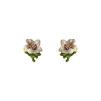 Brass Stud Earring, Flower, gold color plated, for woman & enamel, multi-colored 