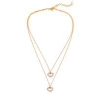 alliage de zinc collier, avec 2.36 inch chaînes de rallonge, coeur, Placage de couleur d'or, Double couche & pour femme & avec strass & creux, 41cm,46cm, Vendu par PC