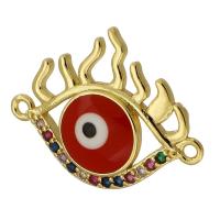 Conector de joyería de mal de ojo, metal, ojo de malvado, chapado en color dorado, Bricolaje & micro arcilla de zirconia cúbica & esmalte, multicolor, 26x20x4mm, agujero:aproximado 1mm, Vendido por UD