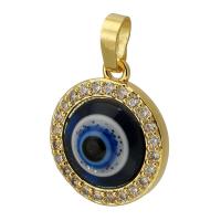 Fashion Evil Eye Pendant, Brass, Round, gold color plated, fashion jewelry & DIY & evil eye pattern & micro pave cubic zirconia & enamel, multi-colored Approx 3mm 