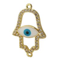 Conector de joyería de mal de ojo, metal, chapado en color dorado, Bricolaje & patrón de malvado de ojo & micro arcilla de zirconia cúbica & esmalte, multicolor, 19.5x30x3mm, agujero:aproximado 1mm, Vendido por UD