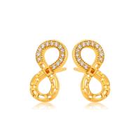 Zinc Alloy Rhinestone Stud Earring, Number 8, gold color plated, fashion jewelry & for woman & with rhinestone, golden 