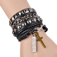 PU Leather Cord Bracelets, with Zinc Alloy, multilayer & with rivet stud & punk style & Unisex Approx 20 cm 