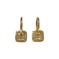 Cubic Zirconia Micro Pave Brass Earring, Square, gold color plated, micro pave cubic zirconia & for woman, golden 