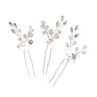 Hair Stick, Zinc Alloy, with Plastic Pearl, three pieces & for woman & with rhinestone 