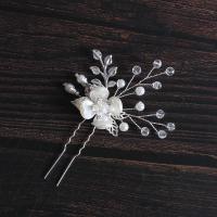 Hair Stick, Brass, with Crystal & Plastic Pearl, fashion jewelry & for woman 