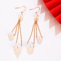 Boucle d'oreille en alliage de zinc en plastique perle, avec perle de plastique, Rond, Placage de couleur d'or, bijoux de mode & pour femme, doré Vendu par paire