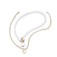 Collier de mode Multi couche, alliage de zinc, avec perle de plastique, Placage de couleur d'or, Double couche & bijoux de mode & pour femme Environ 17.91 pouce, Vendu par fixé