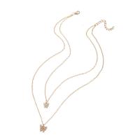 Collier de mode Multi couche, alliage de zinc, avec 1.97inch chaînes de rallonge, Placage de couleur d'or, Double couche & bijoux de mode & pour femme & avec strass Environ 19.13 pouce, Vendu par PC