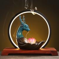 Incense Smoke Flow Backflow Holder Ceramic Incense Burner, Porcelain, handmade, for home and office & durable & with LED light 