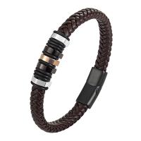 Pulsera de cuero , con acero inoxidable 316L, Joyería & longitud diferente para la opción & para hombre, más colores para la opción, Vendido por UD