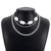 Collier de mode Multi couche, alliage de zinc, avec perle de plastique & fer, Placage, bijoux de mode & multicouche & pour femme & avec strass, plus de couleurs à choisir .96-17.71 pouce, Vendu par PC