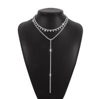 Fashion Fringe Necklace, Zinc Alloy, plated, Double Layer & vintage & for woman & with rhinestone .76-19.09 Inch 