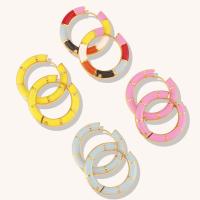 Stainless Steel Hoop Earring, 304 Stainless Steel, Donut, Vacuum Ion Plating, for woman & enamel 