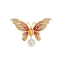 El esmalte Broche, metal, con Perlas plásticas, Mariposa, micro arcilla de zirconia cúbica & para mujer, más colores para la opción, 36x49mm, Vendido por UD