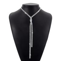 Fashion Fringe Necklace, Zinc Alloy, plated, vintage & for woman & with rhinestone .17-18.5 Inch 