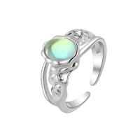 Messing Fingerring, mit Opal, oval, Platinfarbe platiniert, Einstellbar & Modeschmuck & für Frau, Platin Farbe, 10.5mm, Größe:7.5, verkauft von PC