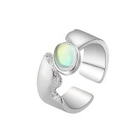 Messing Fingerring, mit Opal, Platinfarbe platiniert, Einstellbar & Modeschmuck & für Frau, Platin Farbe, 8.3mm, Größe:8, verkauft von PC