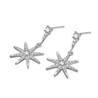 Befestiger Zirkonia Messing Ohrring, Acht Point Star, Platinfarbe platiniert, Modeschmuck & Micro pave Zirkonia & für Frau, Platin Farbe, 15x25mm, verkauft von Paar