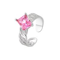 Anneau de cuivre de Zircon, laiton, avec zircon cubique, cadre, Placage de couleur platine, Réglable & bijoux de mode & pour femme, rose, 5.7mm .5, Vendu par PC