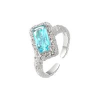 Anneau de cuivre de Zircon, laiton, avec zircon cubique, rectangle, Placage de couleur platine, Réglable & bijoux de mode & pour femme, 8.6mm Vendu par PC