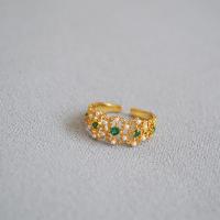 Rhinestone Brass Finger Ring, with Plastic Pearl, gold color plated, Adjustable & for woman & with rhinestone 