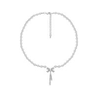 Collier de perles en plastique, alliage de zinc, avec perle de plastique, avec 2.36inch chaînes de rallonge, Placage de couleur argentée, bijoux de mode & pavé de micro zircon & pour femme Environ 15.75 pouce, Vendu par PC