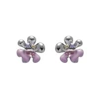 Zinc Alloy Rhinestone Stud Earring, with Glass Rhinestone, Flower, silver color plated, fashion jewelry & for woman & enamel 