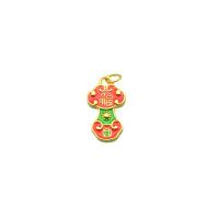 Zinc Alloy Enamel Pendants, Ruyi, sang gold plated, Unisex, red 