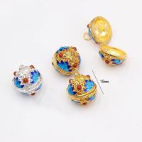 Enamel Brass Pendants, Round, plated, can open and put into something 18mm 