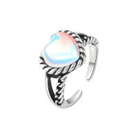 Messing Fingerring, mit Opal, Herz, silberfarben plattiert, Vintage & Einstellbar & für Frau, 13.2mm, Größe:7.5, verkauft von PC