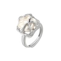 Messing Fingerring, mit Kunststoff Perlen, Platinfarbe platiniert, Einstellbar & für Frau, Platin Farbe, 14mm, Größe:6.5, verkauft von PC