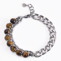 Pulsera de Piedras Preciosas, acero inoxidable 304, con Piedras preciosas, diferentes materiales para la opción & para hombre, 8mm, longitud:aproximado 6.6-8.5 Inch, Vendido por UD