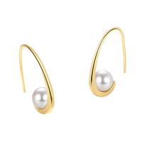 Brass Stud Earring, with Plastic Pearl, plated, fashion jewelry & for woman 