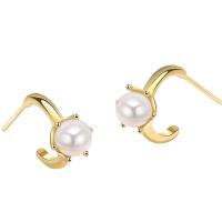 Brass Stud Earring, with Plastic Pearl, plated, fashion jewelry & for woman 