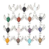 Gemstone Brass Pendants, with Gemstone, Bird, plated 