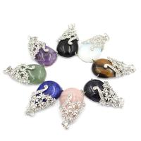 Gemstone Brass Pendants, with Gemstone, Teardrop, plated & with rhinestone 